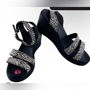 CROCS Black and White Wedge Shoes
